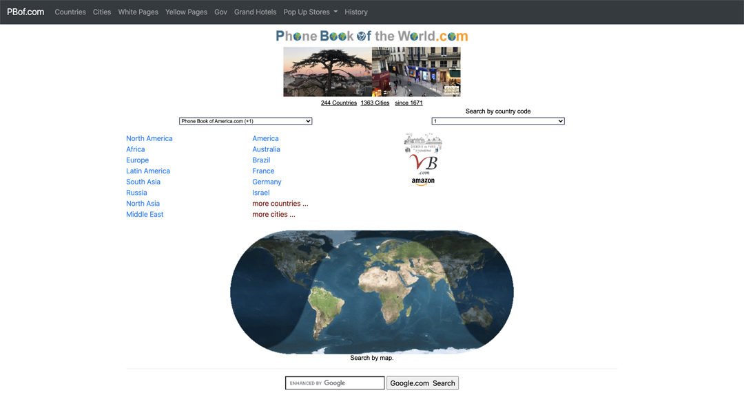 Phone Book of the World.com, page centrale Phone Book of the World.com, page centrale